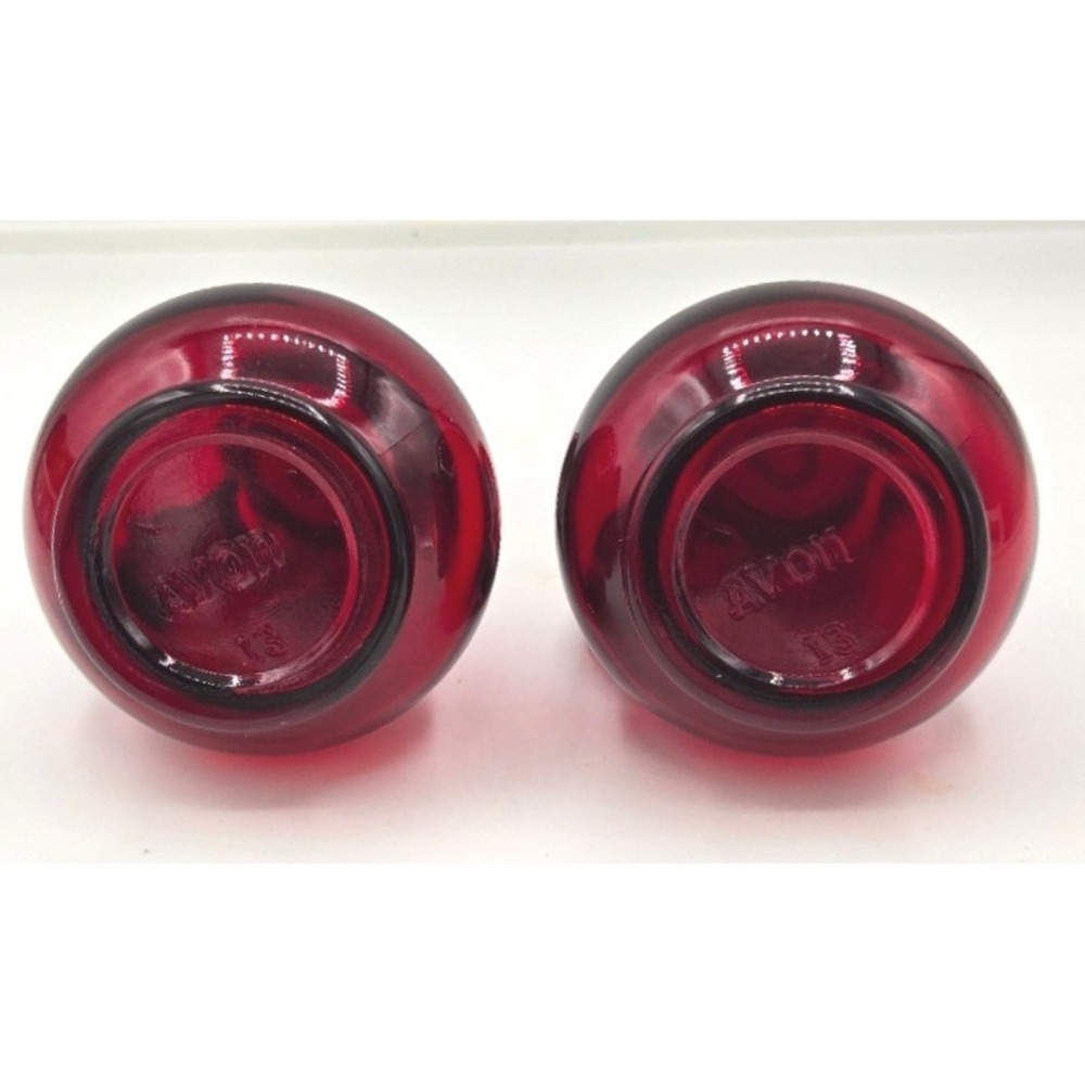 Vintage Avon Cape Cod Ruby Red Glass Cruet Set Vinegar Oil Decanters Pair - Picture 6 of 7
